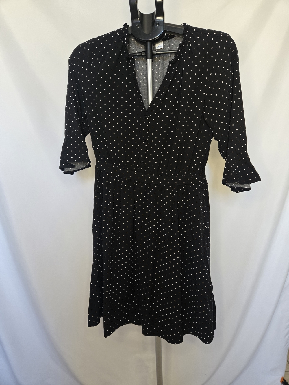 Old Navy Black with White Polka Dot Wrap-Style Midi Dress Medium